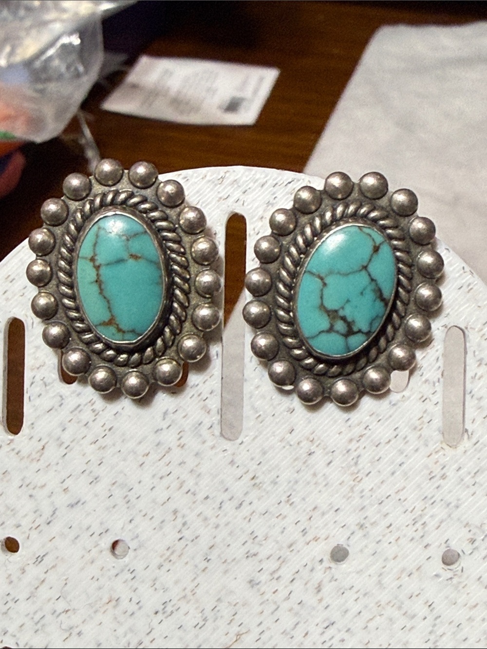Vintage southwestern Sterling & Turquoise oval Screw back Earrings